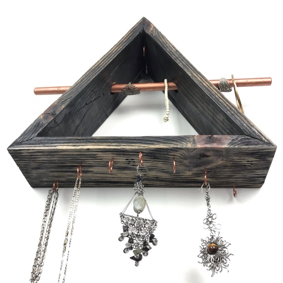 Boho Jewelry Wall Shelf Organizer Rustic Wood - Picture 7 of 9